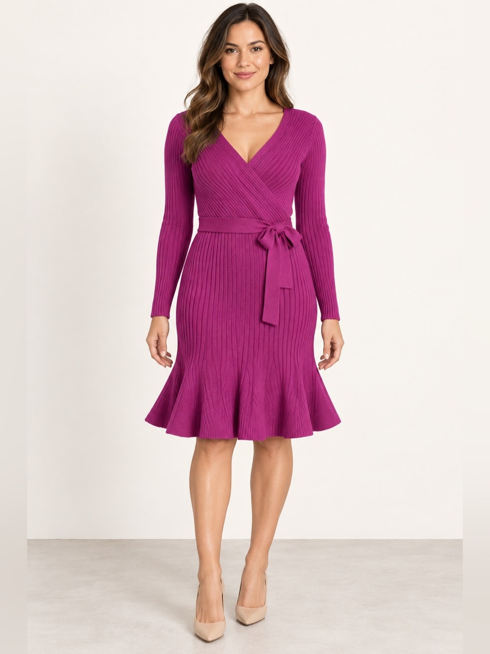 Women's Fuchsia Scoop Neck Knit Sweater Dress- Size M 50% Rayon